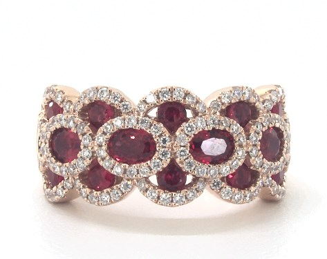 14k Rose Gold Wavy Ruby and Diamond Ring